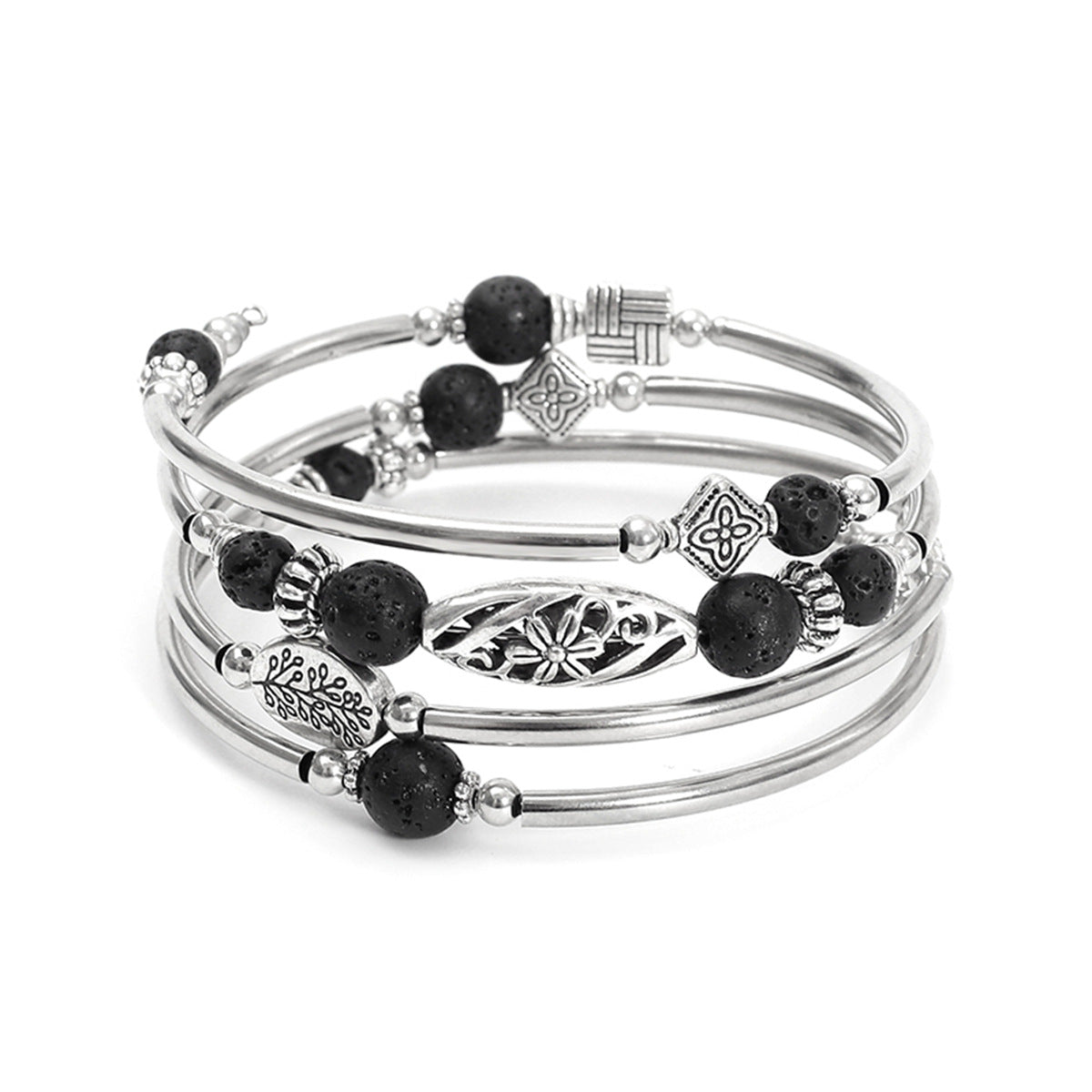 Wholesale Bohemian multi-layer turquoise wrapped four-layer natural stone beaded bracelet